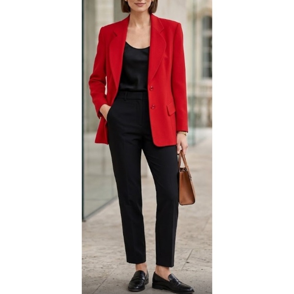 Escada Margaretha Ley Vintage Red Wool Blazer Jacket Made in Hungary Size 42